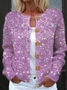 Damen Gestrickt Unifarben Langarm Bequem Retro Strickjacke