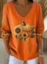 Damen Baumwolle Sonnenblume Langarm Bequem Lässig Pullover