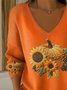 Damen Baumwolle Sonnenblume Langarm Bequem Lässig Pullover