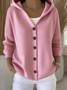 Damen Baumwolle Unifarben Langarm Bequem Lässig Strickjacke