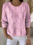 Damen Baumwolle Pflanzen Langarm Bequem Retro Pullover