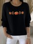 Damen Baumwolle Pflanzen Langarm Bequem Retro Pullover