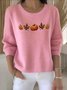 Damen Baumwolle Pflanzen Langarm Bequem Retro Pullover