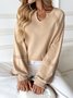 Lässig V-Ausschnitt Farbblock Sweatshirt