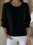 Damen Baumwolle Unifarben Langarm Bequem Retro Pullover