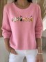 Damen Baumwolle Pflanzen Langarm Bequem Retro Pullover