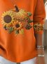 Damen Baumwolle Sonnenblume Langarm Bequem Lässig Pullover