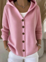 Damen Baumwolle Unifarben Langarm Bequem Lässig Strickjacke
