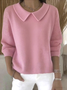 Damen Baumwolle Unifarben Langarm Bequem Lässig Pullover