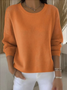 Damen Baumwolle Unifarben Langarm Bequem Retro Pullover