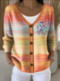 Damen Baumwolle Farbverlauf Langarm Bequem Lässig Strickjacke