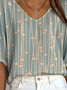 Retro Gestreift V-Ausschnitt Dreiviertelärmel T-Shirt