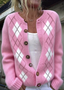Damen Wolle/Stricken Geometrisch Langarm Bequem Lässig Strickjacke