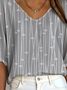 Retro Gestreift V-Ausschnitt Dreiviertelärmel T-Shirt