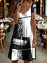 Damen Geometrisch Sommer Kleid V-Ausschnitt Kurzarm A-Linien-Kleid