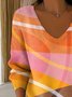 Damen Baumwolle Geometrisch Langarm Bequem Lässig Pullover