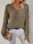 Damen Wolle Unifarben Langarm Bequem Lässig Jacquard Pullover