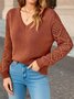 Damen Wolle Unifarben Langarm Bequem Lässig Jacquard Pullover