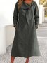 Damen Unifarben Frühling/Herbst Kleid V-Ausschnitt Langarm A-Linien-Kleid