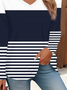 Lässig Gestreift V-Ausschnitt Langarm T-Shirt