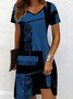 Damen Geometrisch Sommer Kleid V-Ausschnitt Kurzarm A-Linien-Kleid