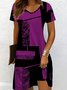 Damen Geometrisch Sommer Kleid V-Ausschnitt Kurzarm A-Linien-Kleid