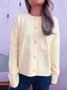 Damen Baumwolle Unifarben Langarm Bequem Lässig Strickjacke