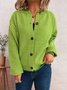 Damen Baumwolle Gestreift Langarm Bequem Lässig Strickjacke