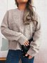 Damen Baumwolle Unifarben Langarm Bequem Lässig Strickjacke
