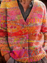 Damen Ethnisch Geometrie Langarm Bequem Retro Strickjacke