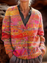 Damen Ethnisch Geometrie Langarm Bequem Retro Strickjacke