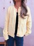 Damen Baumwolle Unifarben Langarm Bequem Lässig Strickjacke