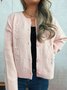 Damen Baumwolle Unifarben Langarm Bequem Lässig Strickjacke