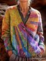 Damen Verlaufsmuster Langarm Bequem Retro Strickjacke
