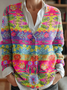 Damen Geometrisch Langarm Bequem Retro Strickjacke