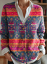 Damen Geometrisch Langarm Bequem Retro Strickjacke