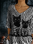 Retro Katze Rundhals Dreiviertelärmel T-Shirt