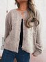 Damen Baumwolle Unifarben Langarm Bequem Lässig Strickjacke