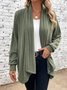 Damen Baumwolle Unifarben Langarm Bequem Lässig Strickjacke