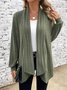 Damen Baumwolle Unifarben Langarm Bequem Lässig Strickjacke