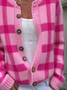 Damen Kariert Langarm Bequem Lässig Print Strickjacke