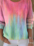 Damen Baumwolle Gestreift Langarm Bequem Retro Pullover
