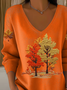 Lässig Ahornblatt V-Ausschnitt Langarm T-Shirt
