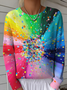 Damen Gestreift Langarm Bequem Retro Pullover