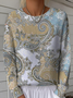Damen Paisley Langarm Bequem Retro Pullover