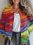 Damen Gestrickt Geometrisch Langarm Bequem Retro Strickjacke