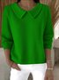 Damen Baumwolle Unifarben Langarm Bequem Lässig Pullover
