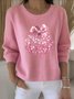 Damen Baumwolle Unifarben Langarm Bequem Retro Pullover