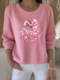 Damen Baumwolle Unifarben Langarm Bequem Retro Pullover
