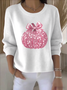 Damen Baumwolle Unifarben Langarm Bequem Retro Pullover